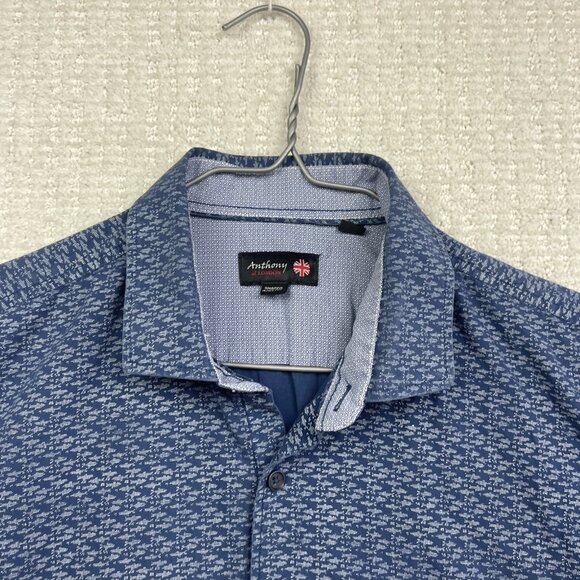 Anthony of London Blue Fish AOP Short Sleeves Dress Button Up Shirt Men Size L - Picture 2 of 14